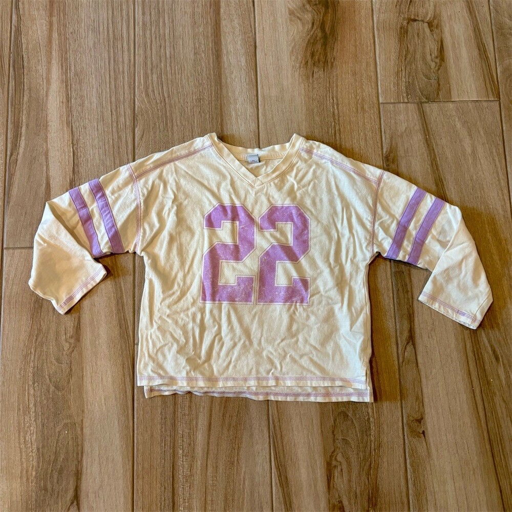 Old Navy Girls Size L (10-12) Ivory Football Jersey V-Neck Long Sleeve